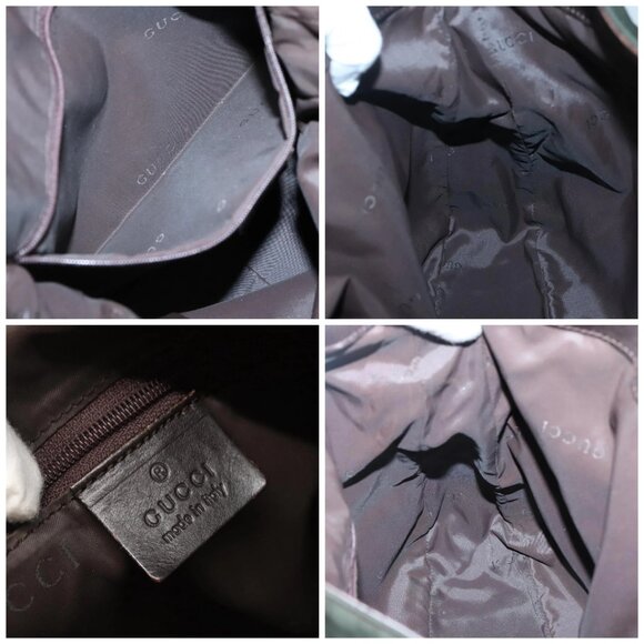 GUCCI Bamboo Hand Bag Nylon 2way Khaki Silver